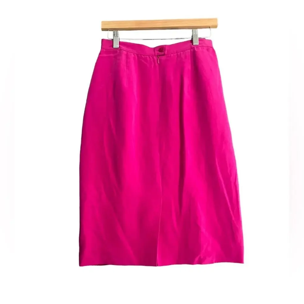 VTG Womens Skirt Size 6 Fuchsia 100% Silk Knee Length Lined Classy Career Work